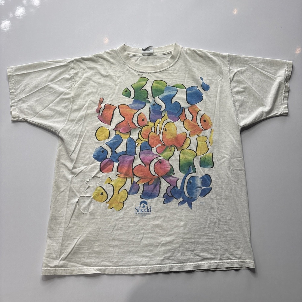 Vintage 90s Chicago World Sea Aquarium Souvenir Tee Size XL Thrashed